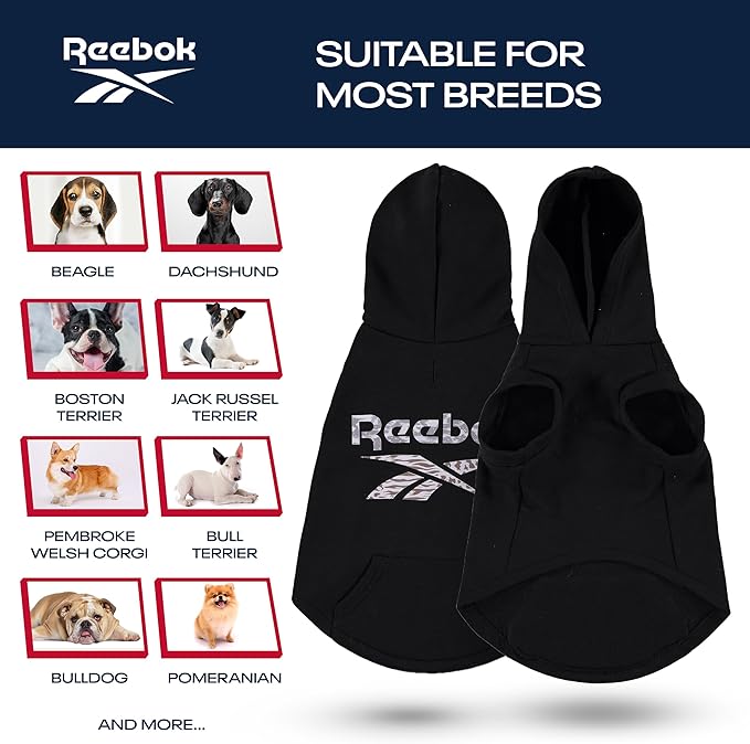 Reebok Dog Hoodie – Fleece Dog Sweater with Leash Hole, Cold Winter Dog Sweatshirt for Small Medium and Large Dogs, Premium Dog Fall Sweater Pullover Hoodie, Cozy Warm Perfect Dog Christmas Outfit
