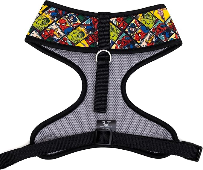 Marvel Comics Pet Harness, Dog Collar Plastic Buckle, MARVEL Brick and Retro Comic Panels Blocks Black Yellow