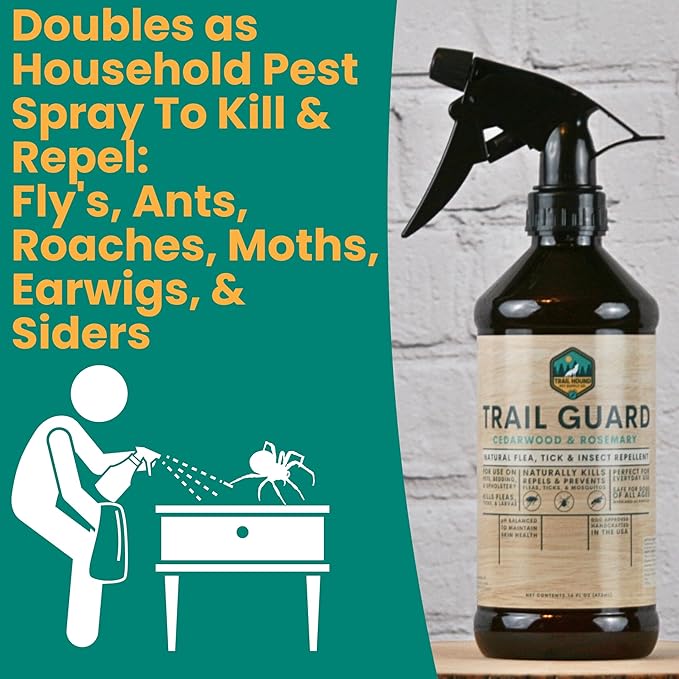 Trail Guard Natural Insect, Flea and Tick Spray for Dogs, Cats, People & Home - 16oz Plant-Based Insect & Tick Repellent for Dogs - Kid Safe - DEET Free - Flea and Tick Prevention, Tick & Flea Killer
