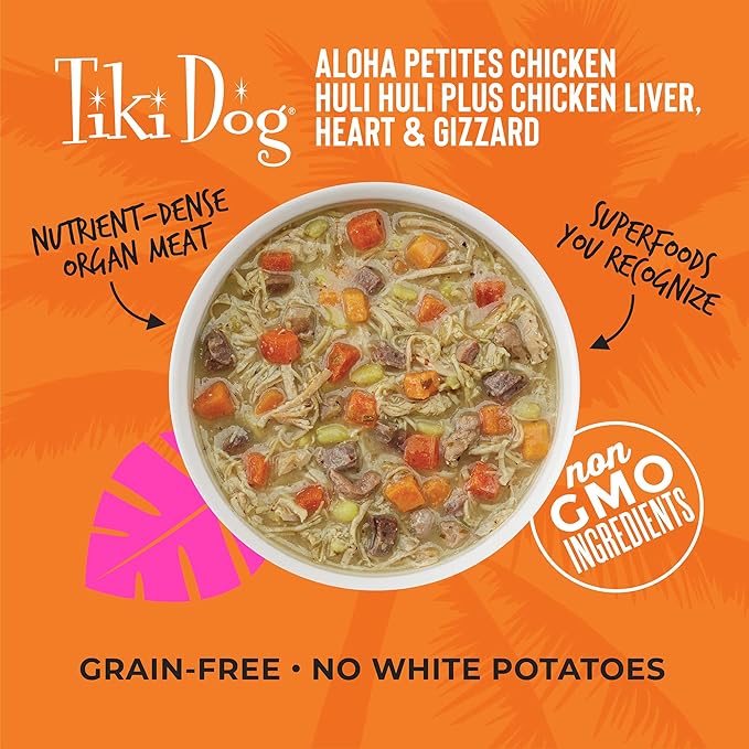 Tiki Dog Aloha Petites Gluten & Grain Free Wet Food for Adult Dogs with Shredded Meat & Superfoods, 9oz, 12 pk, Chicken Huli Huli