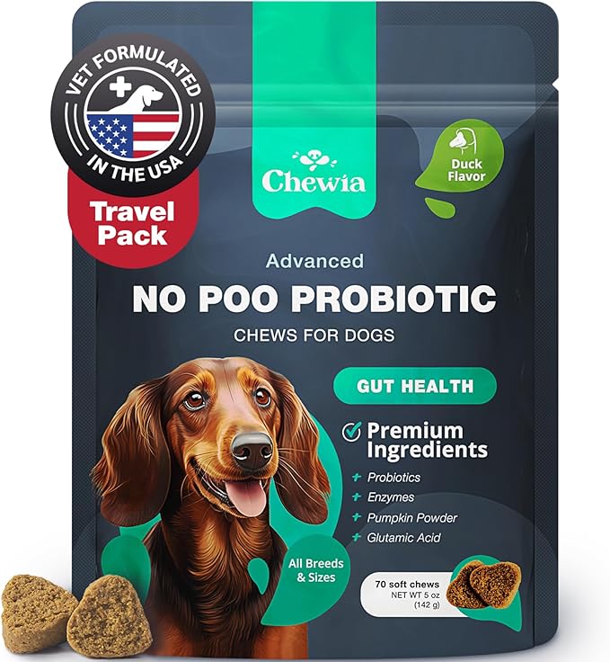 Zip-Lock, No Poo Probiotic Dog Chews - Digestive Strength, Gut Health Support - Dog Supplement for General Health Support - Skin & Coat