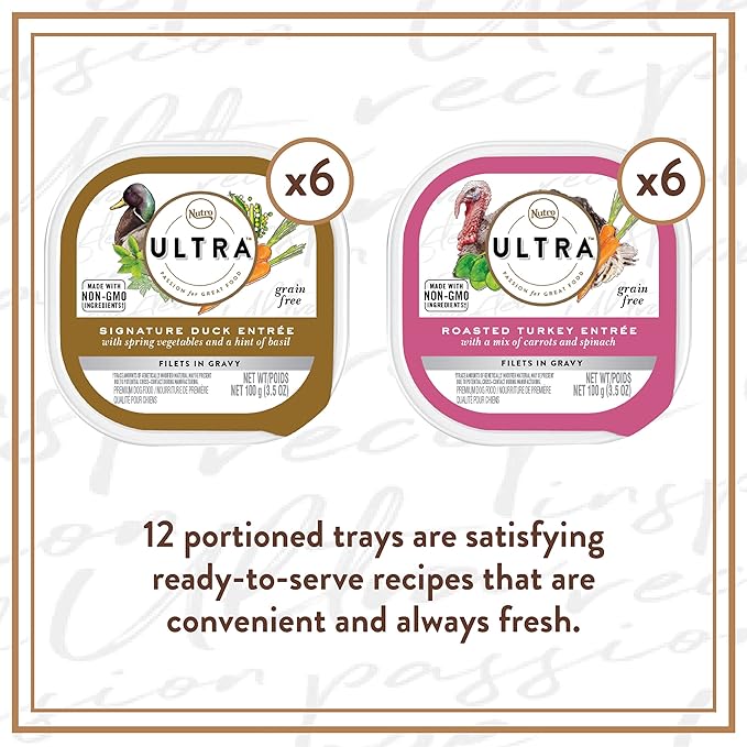 NUTRO ULTRA Grain Free Adult Soft Wet Dog Food Filets in Gravy Taste of the Classics Variety Pack, 3.5 oz. Trays, Pack of 12
