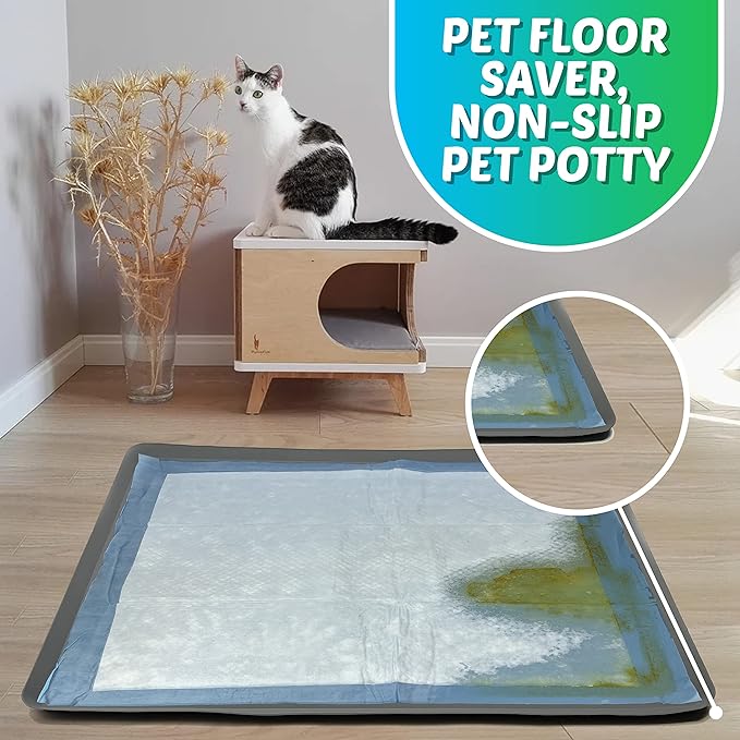 Skywin Dog Pad Holder Tray for 27.5 x 44 Inches Training Pads (Grey) - Easy to Clean and Store Perfect for Dog Potty Tray – Silicon Wee Wee Pad Holder, No Spill Pee Pad Holder for Dogs