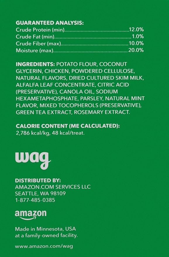 Amazon Brand - Wag Dental Dog Treats to Help Clean Teeth & Freshen Breath - Small, Unflavored, 2.25 pounds, 60 Count (Pack of 1)