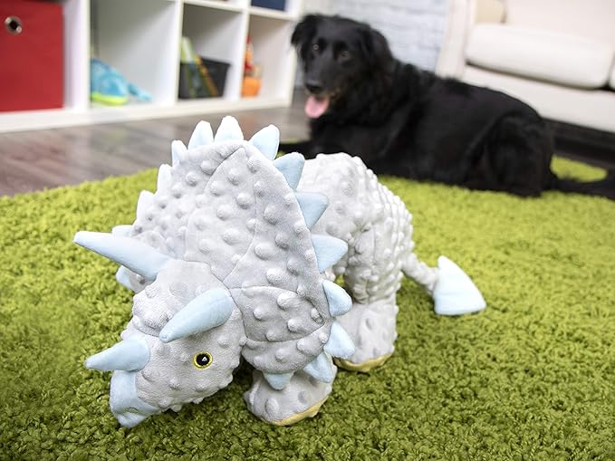 goDog Dinos Frills Squeaky Plush Dog Toy, Chew Guard Technology - Gray, Extra Large