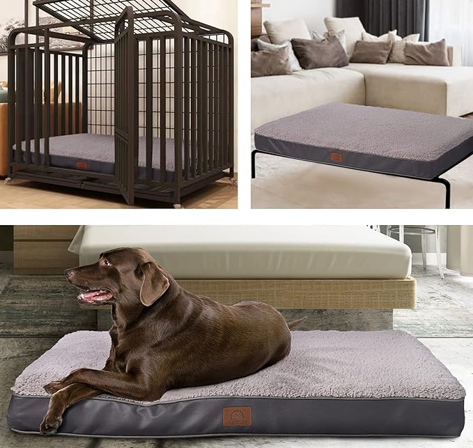 Extra Large Orthopedic Dog Bed for Big Dogs - XXL Waterproof Dog Bed with Removable Washable Cover & Anti-Slip Bottom, Crate Bed, Deluxe Plush Pet Bed Mat (Grey)