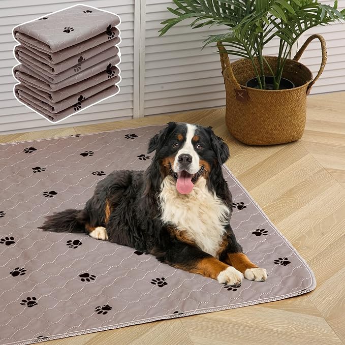 PUPTECK Washable Pee Pads for Dogs - 4 Packs Waterproof Reusable Puppy Potty Training Pads Whelping Mat 24" x 36â- Fast Absorption Non-Slip Pet Food Feeding Mat - Pad for Small Animals