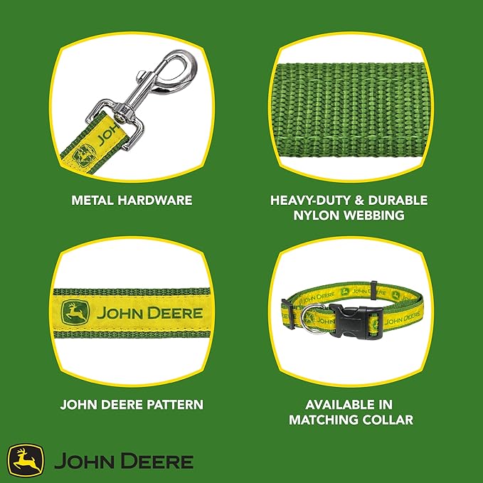 John Deere Pet Leash. Licensed Dog Leash, Small Leash for Dogs & Cats. A Shiny & Colorful Dog & Cat Leash Licensed by John Deere for All The Farmers, Contractors & Fans of John Deere Tools