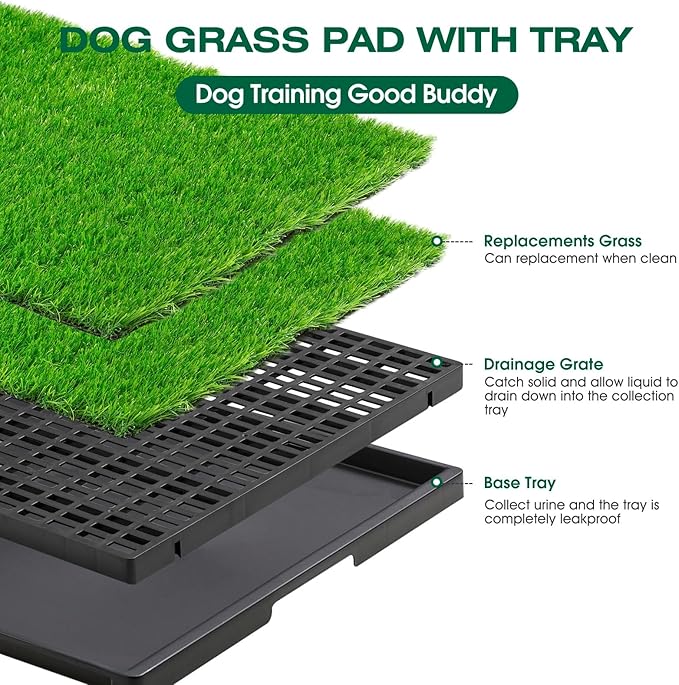 Dog Grass Potty,Dog grass pee pad,Indoor/Outdoor Portable Pet Loo with Tray,Medium Reusable Pet Litter Box Training Pads Toilet Tray with 2 Pcs Dog Grass Pee Pads for Replacement( 29"x20")