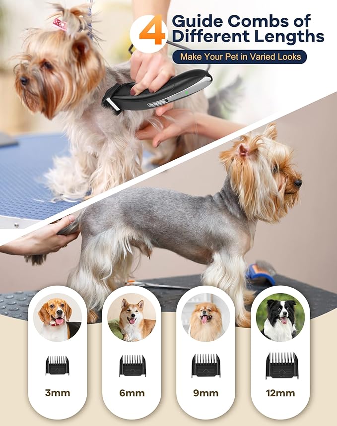 Dog Clippers Grooming Kit, 2 in 1 Professional Dog Clippers for Thick Heavy Coats, Low Noise Dog Paw Trimmer with LED Light, Cordless Rechargeable Pet Hair Shaver for Small & Large Dogs Cats