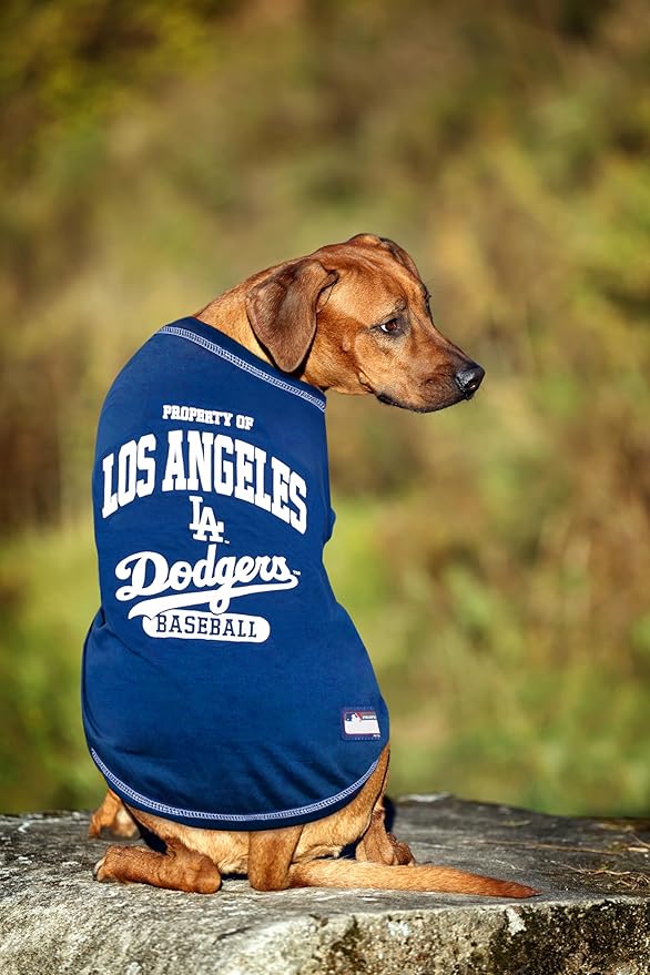 MLB LA Dodgers Dog T-Shirt, X-Large. - Licensed Shirt for Pets Team Colored with Team Logos. - Premium Stretchable Materials for The Comfort of Your Dog & cat.