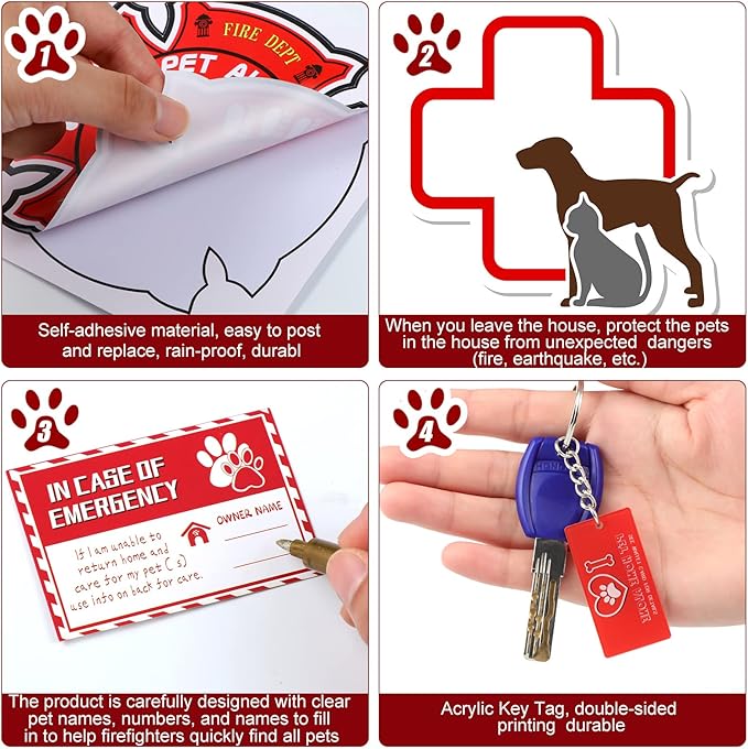 26 Pieces Pet Alert Stickers for House My Pet is Home Stay Alone Key Tag Home Safety Cards Pets Inside Sign Pet Alert Fire Stickers for Dogs Emergency Pet Inside Decal Home Window Door Sign Rescue