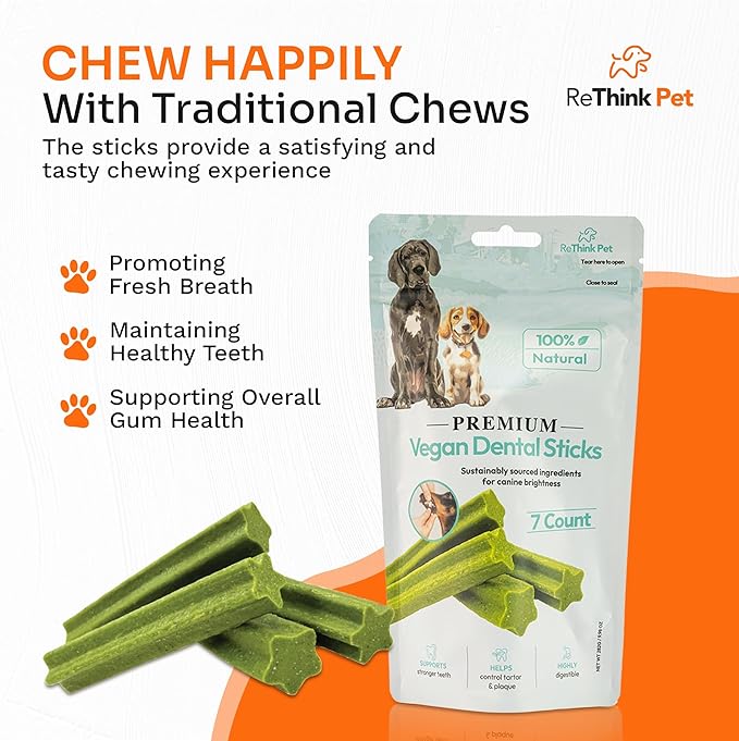 Vegan Dental Sticks for Pets - All Natural Dental Chews for Dogs - 7pc Dog Breath Treats