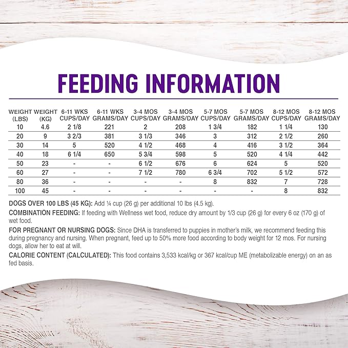 Wellness Complete Health Large Breed Dry Dog Puppy Food with Grains, Natural Ingredients, Made in USA with Real Meat (Puppy, Chicken, Salmon & Rice, 30-Pound Bag)