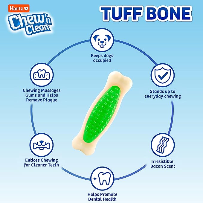 Hartz Chew 'n Clean Tuff Bone Bacon Scented Dental Dog Chew Toy - Extra Small