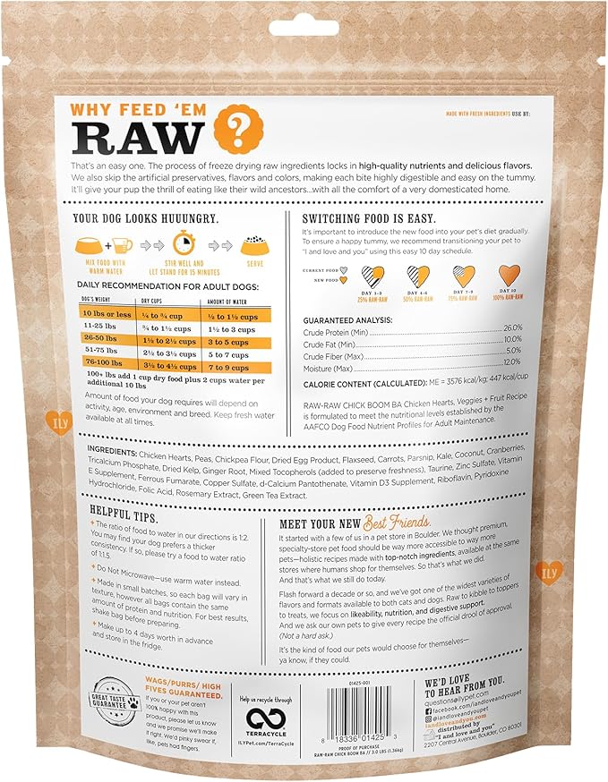 I AND LOVE AND YOU Stir and Boom Dehydrated Freeze Dried Raw Dog Food - Chicken - Grain Free, Real Meat, No Fillers, 3lb Bag