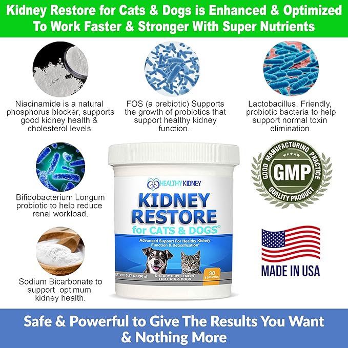 Kidney Restore Cats & Dogs Unflavored for Supporting Normal Kidney Function, Creatinine, Pet Renal Kidney Health Supplement Felines Canines