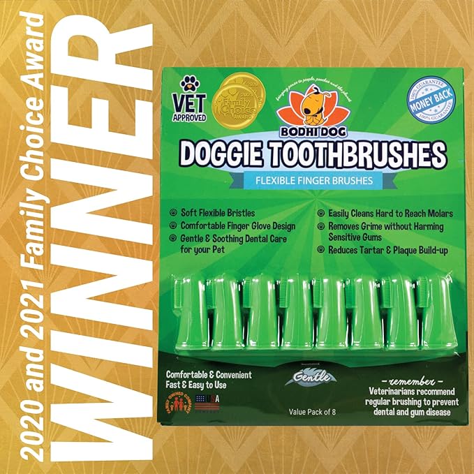 Bodhi Dog Finger Toothbrush for Dogs & Cats | Puppy Toothbrush with Soft & Flexible Silicone Bristles for Pet Dental Care | Easy Teeth Cleaning Dog Finger Toothbrush, 8 Count