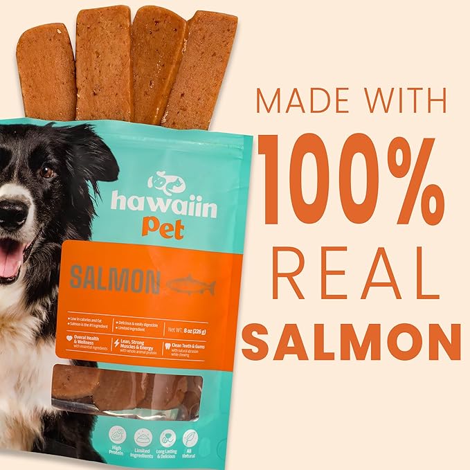 Salmon Jerky Dog Treats 8 oz, Rawhide-Free, Grain-Free, Made with Real Meat, Healthy, Long-Lasting and Great Tasting Treat