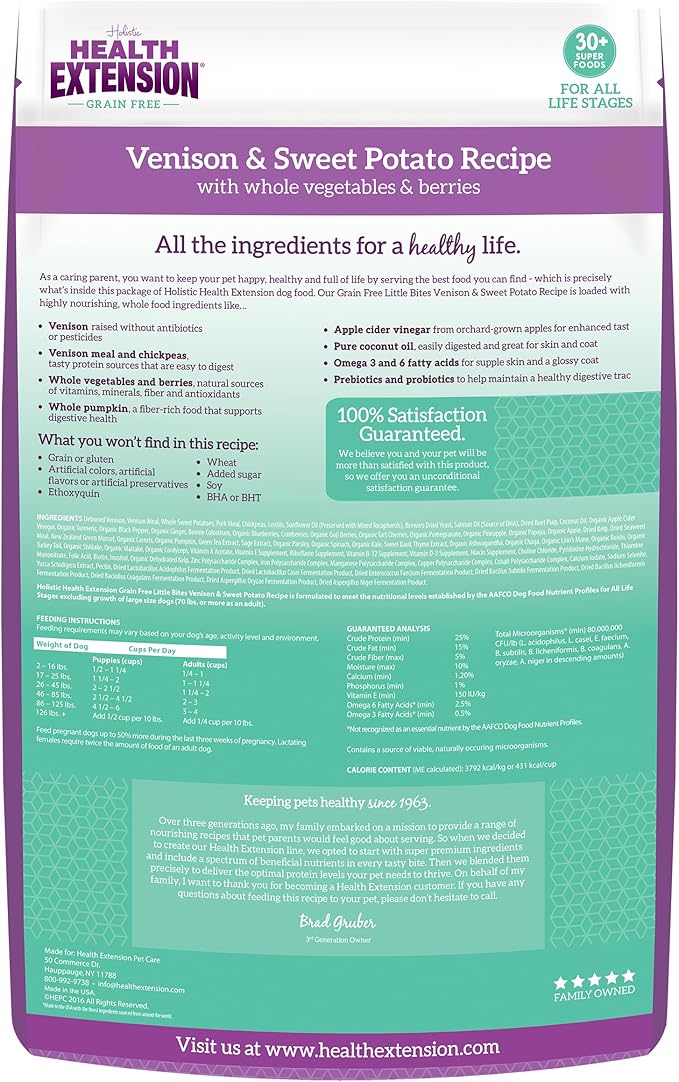 Health Extension Grain Free Little Bites for Dogs, Natural Food with Added Vitamins & Minerals, Perfect for Teacup, Toy & Small Dogs, Venison & Sweet Potato Little Bites Recipe (3.5lb Bag)
