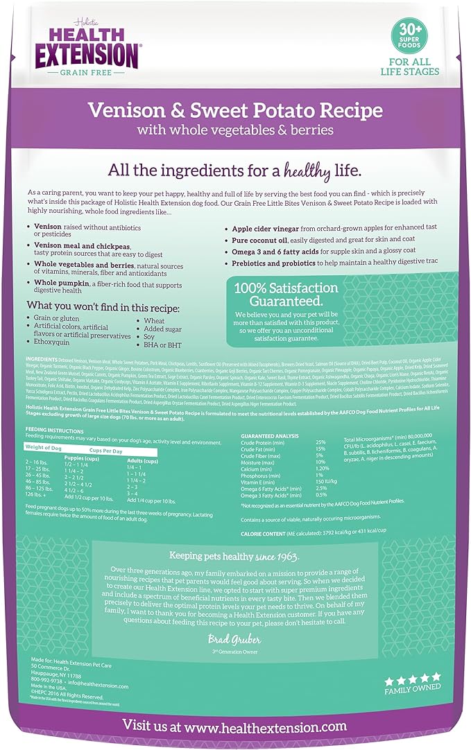Health Extension Grain Free Little Bites for Dogs, Natural Food with Added Vitamins & Minerals, Perfect for Teacup, Toy & Small Dogs, Venison & Sweet Potato Little Bites Recipe (12lb Bag)