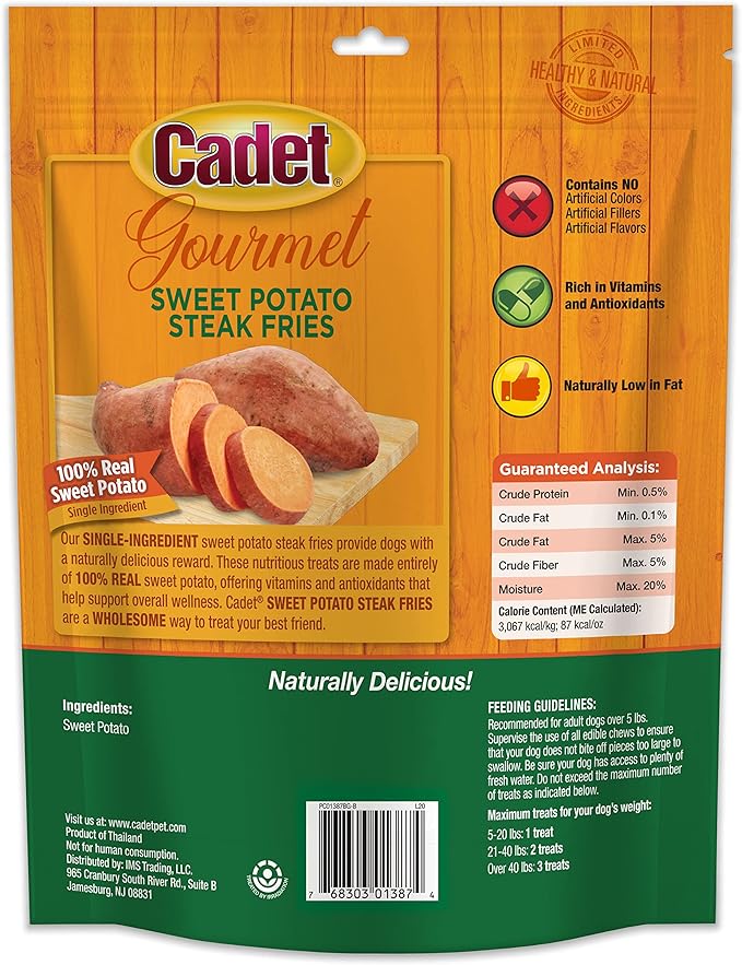 Cadet Gourmet Sweet Potato Fries Dog Treats - Healthy & Natural Sweet Potato Dog Training Treats for Small & Large Dogs - Inspected & Tested in USA (2 lbs.)