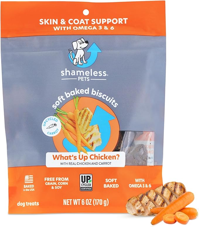 Shameless Pets Soft-Baked Dog Treats, What's Up Chicken - Natural & Healthy Dog Chews for Skin & Coat Support with Omega 3 & 6 - Dog Biscuits Baked & Made in USA, Free from Grain, Corn & Soy - 1-Pack