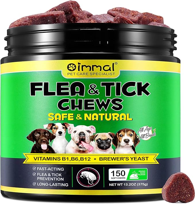 Flea and Tick Prevention for Dogs Chewable, Dog Flea & Tick Control Supplement, Flea and Tick Chews for Dogs, Oral Flea and Tick Treats for Dogs (Duck Flavor 150pcs)
