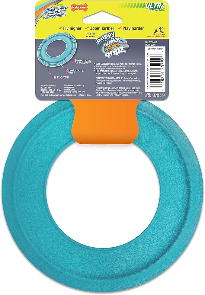 Nylabone Power Play Puppy Super Flyer Gripz Disc for Dogs - Interactive Puppy Enrichment Toys - Puppy Must Haves (1 Count)