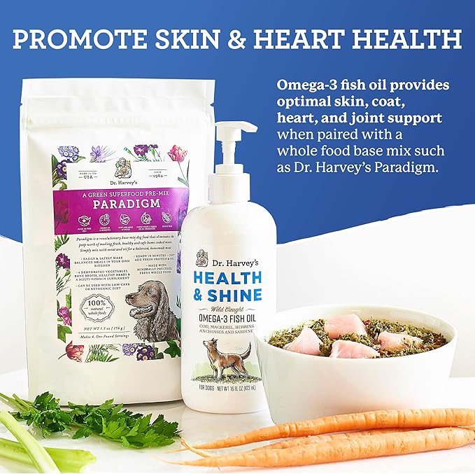 Dr. Harvey’s Health & Shine Omega 3 Fish Oil for Dogs from Wild Caught Cod, Mackerel, Herring, Anchovies and Sardines - Supports Beautiful Fur, Strong Joints and Itchy Allergy Relief (16 FL OZ)