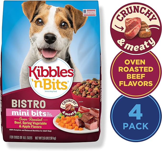 Kibbles 'N Bits Bistro Oven Roasted Beef Flavor Small Breed Mini Bits Dry Dog Food, 3.5 Pound Bag (Pack of 4)