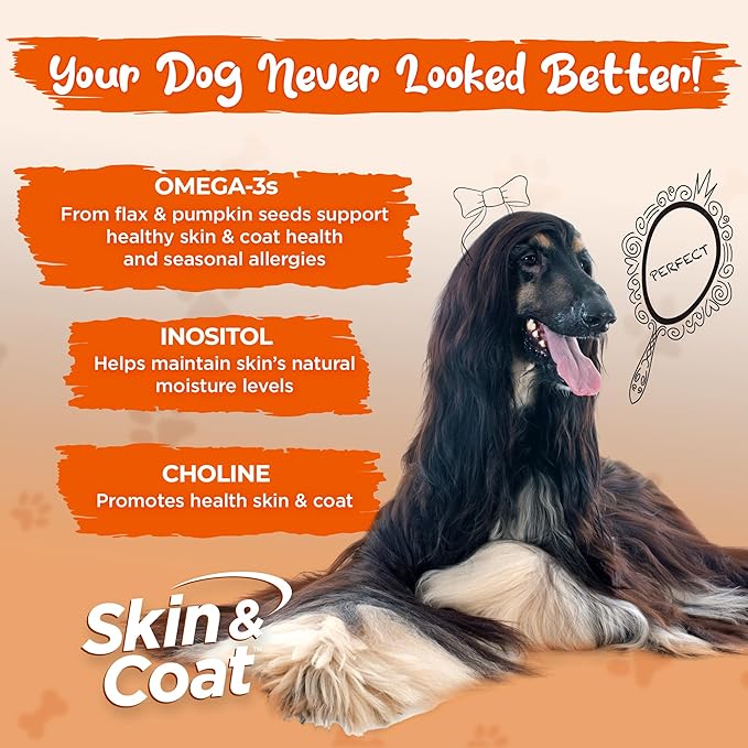 Vital Planet - Skin and Coat Powder Supplement for Dogs with Choline, Inositol, Pumpkin, Flax and Omega-3 Oils to Support a Soft Shiny Healthy Coat and for Seasonal Allergies - 60 Scoops, 111g, 3.92oz