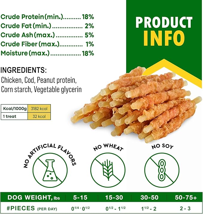Beloved Pets Cod Sticks Dog Treats Chicken Wrapped - All Natural Rawhide - Free & Grain Free Long Lasting Chews for Large & Small Dogs - Dried Pet Snacks - Support Healthy Teeth & Skin Coat