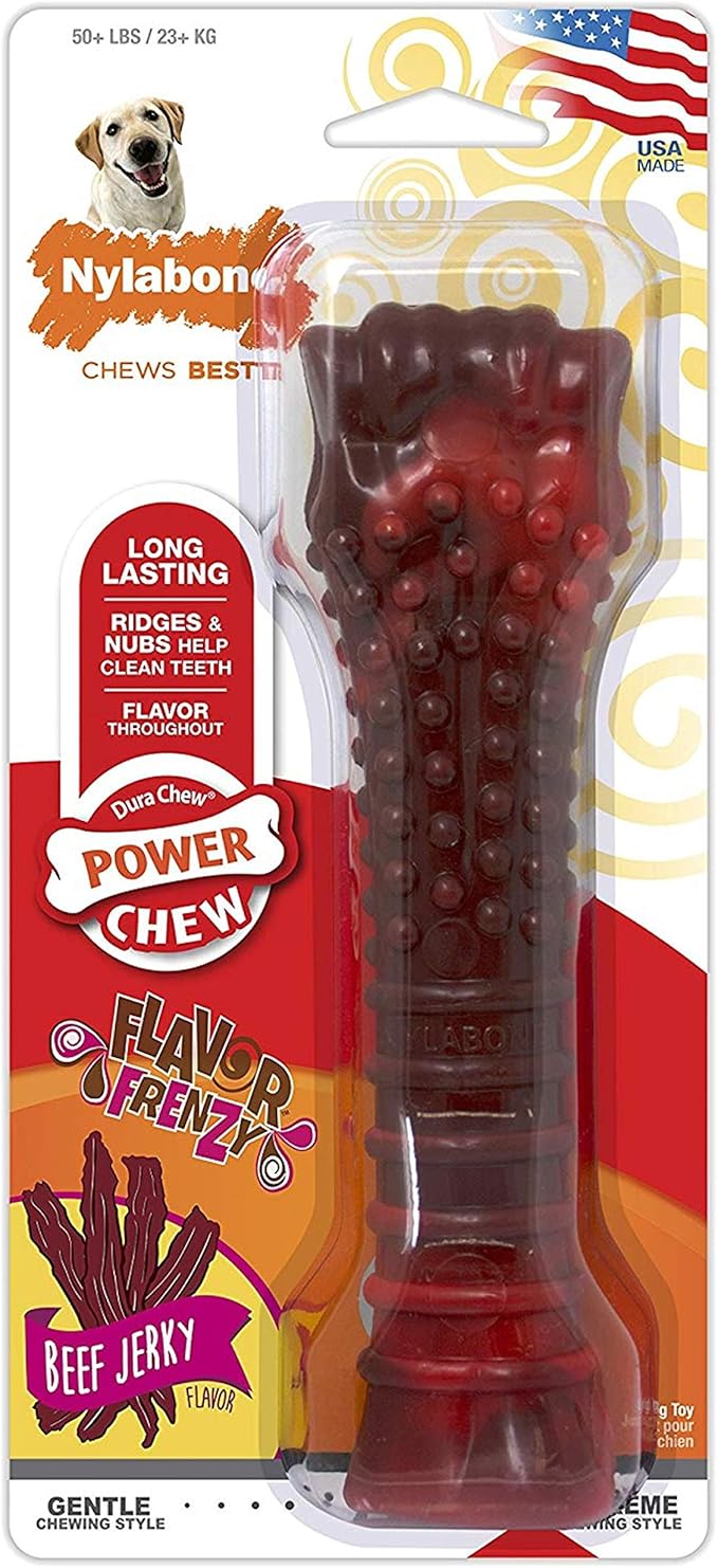 Nylabone Power Chew Flavor Frenzy Knuckle Bone Chew Toy for Dogs, Indestructible Chew Toys for Aggressive Chewers, Beef Jerky Flavor, X-Large/Souper - 50+ lbs. (1 Count)
