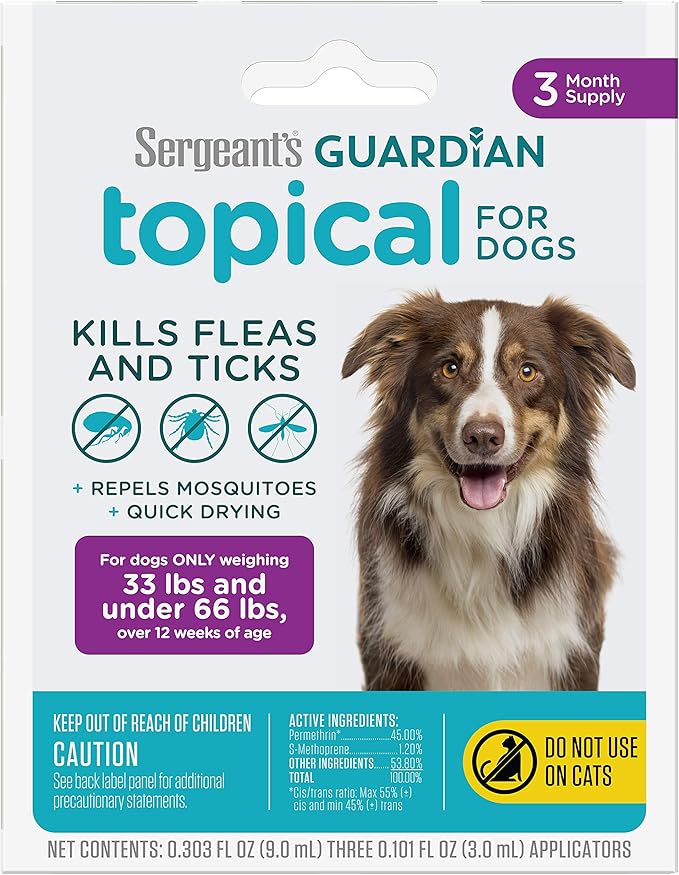 Sergeant's Guardian Flea & Tick Squeeze On Topical for Dogs, 33-66 lbs., 3 Count