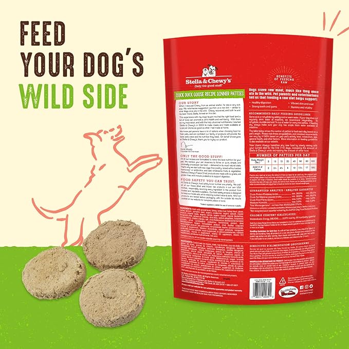 Stella & Chewy's Freeze Dried Raw Dinner Patties – Grain Free Dog Food, Protein Rich Duck Duck Goose Recipe – 25 oz Bag
