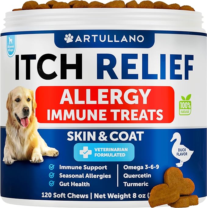 Dog Allergy Relief Chews - Itch Relief for Dogs - Fish Oil - Omega 3 - Itchy Skin Relief - Seasonal Allergies - Anti Itch Support & Hot Spots - Immune Health Supplement for Dogs