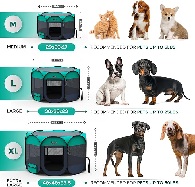 Ruff 'N Ruffus Portable Foldable Pet Playpen + Carrying Case & Collapsible Travel Bowl | Indoor/Outdoor use | Water Resistant | Removable Shade Cover (Medium)