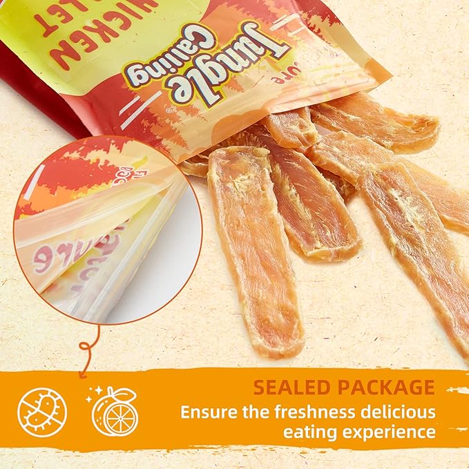 Jungle Calling Dog Treats, Chicken Jerky Dog Treats, High Protein Grain Free Chicken Dog Training Treats, Slow Roasted Chicken Strips for Dogs, Chewy Chicken Fillets, 10.6 oz