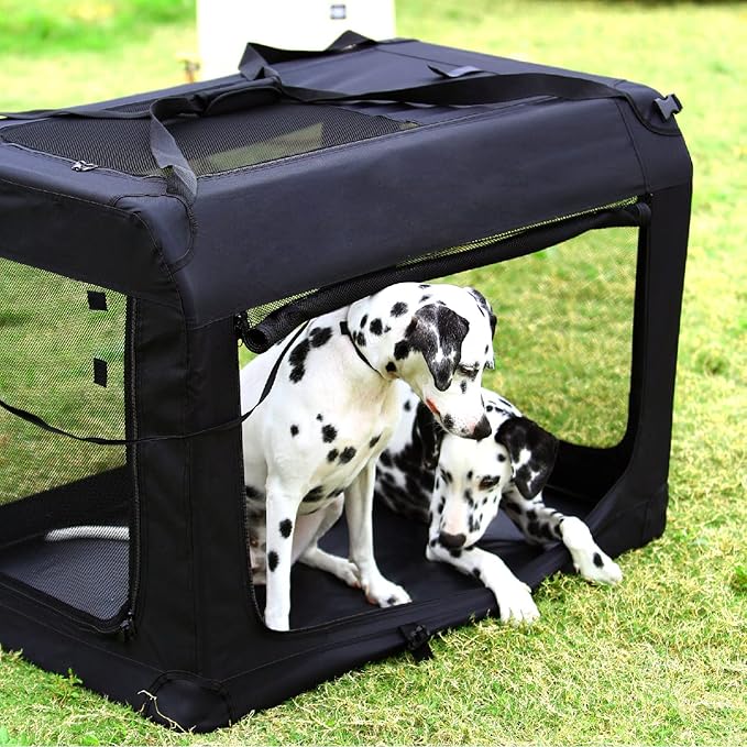 27 inch 3-Door Collapsible Dog Crate for Medium Dogs, Portable Dog Travel Crate for Indoor & Outdoor, Soft Side Pet Foldable Kennel Cage with Durable Mesh Windows & Strong Steel Frame