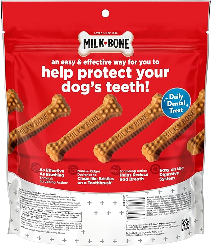 Milk-Bone Original Brushing Chews, 25 Small/Medium Daily Dental Dog Treats Scrubbing Action Helps Clean Teeth