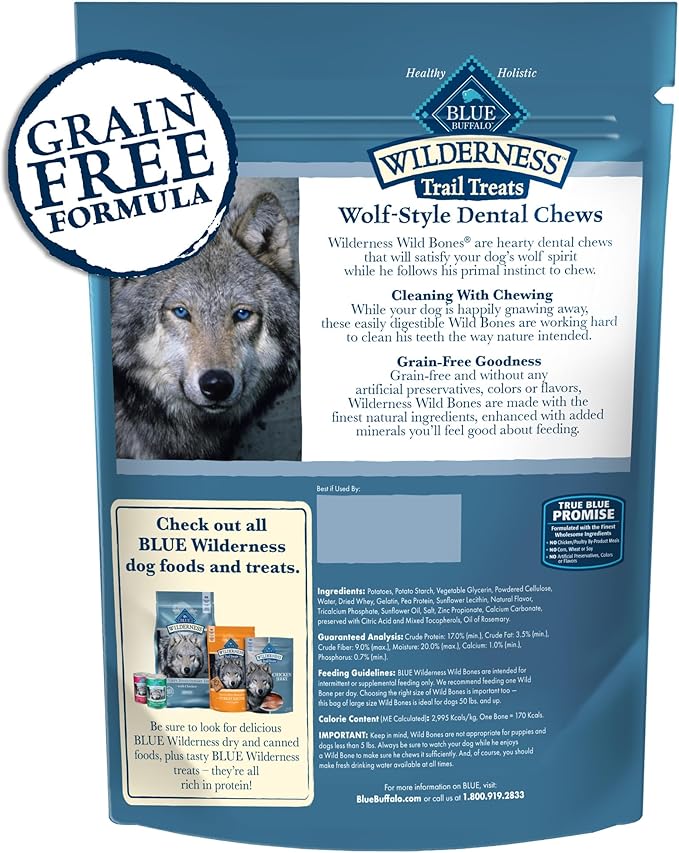 Blue Buffalo Wilderness Wild Bones Grain-Free Dental Chews Dog Treats, Mini, 10-oz Bag