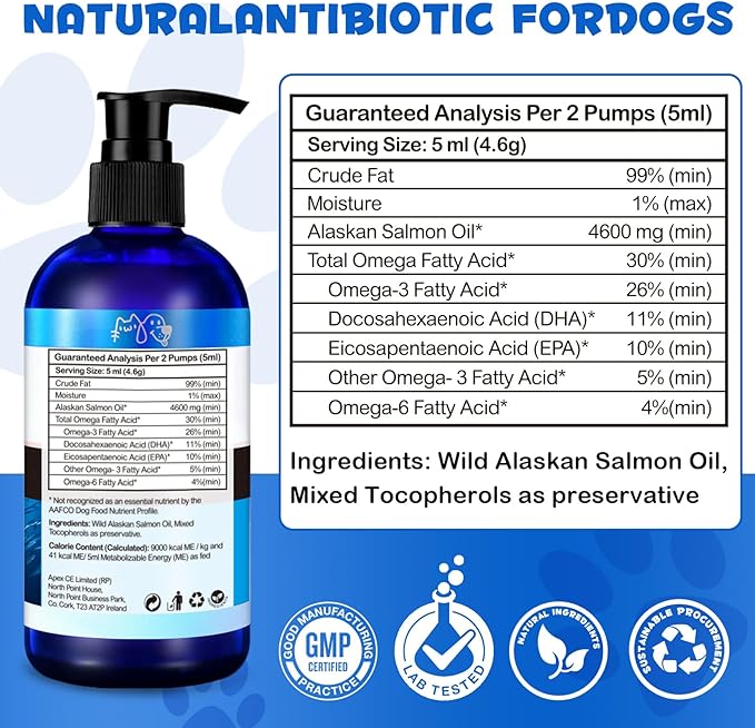 Salmon Oil for Dogs, Fish Oil for Dogs, Relieves Scratching & Joint Function, Supports Healthy Dog Skin and Coat Supplement, Contains Omega-3, EPA&DHA,Wild Alaskan Salmon Oil for Dogs Skin and Coat