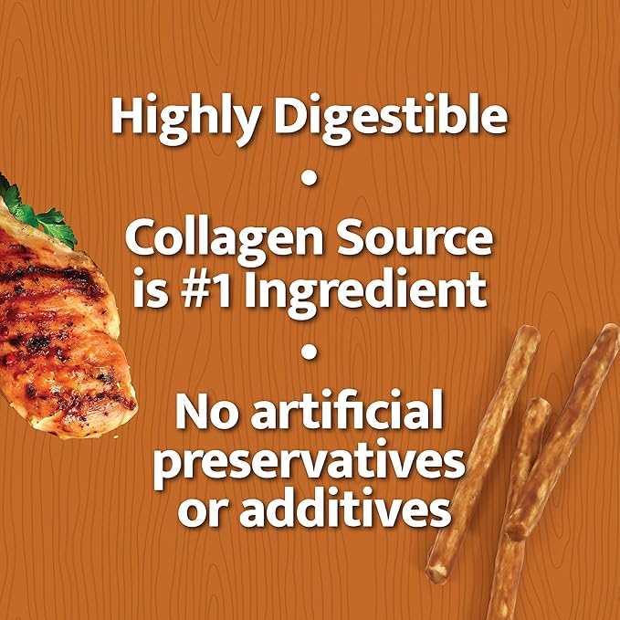 Collagen Chews for Dogs, Chicken Flavored, Dog Chews Long Lasting, Rawhide Free -15 Pack Collagen Sticks for Large, Medium, and Small Dogs