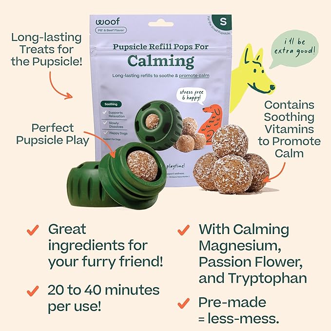 WOOF Pupsicle Refill Pops for Calming - Calming Dog Treats - Long-Lasting Refills for The Pupsicle Toy to Promote Calm - Magnesium for Dogs- Small Pops - 10 count