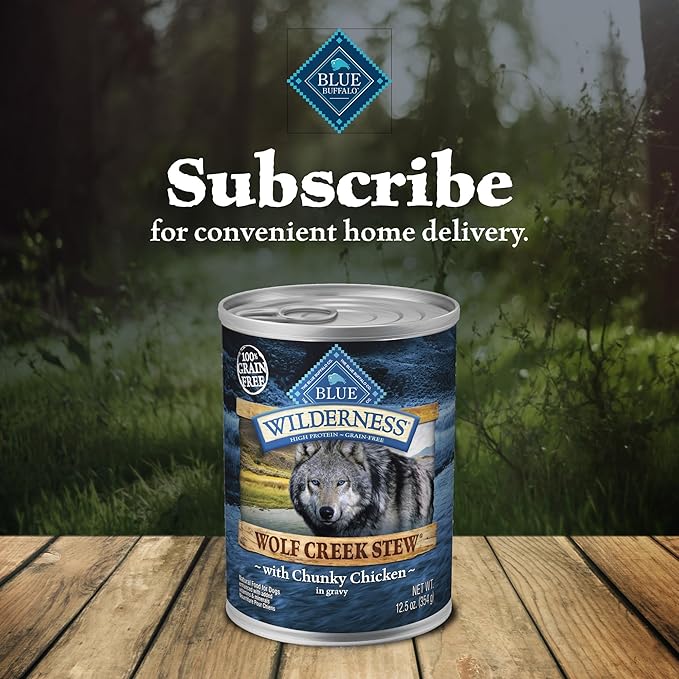 Blue Buffalo Wilderness Wolf Creek Stew High Protein, Natural Wet Dog Food, Chunky Chicken Stew in gravy 12.5-oz cans (Pack of 12)