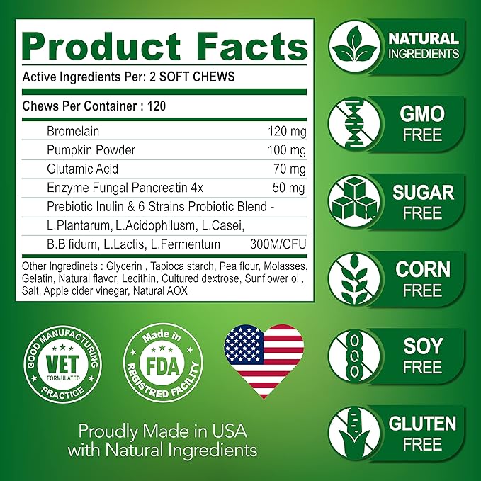 No Poo Chews for Dogs - Coprophagia Stool Eating Deterrent for Dogs - Prevent Dog from Eating Poop - Stop Eating Poop - Probiotics & Digestive Enzymes Supplement - Forbid for Dogs - Made in USA
