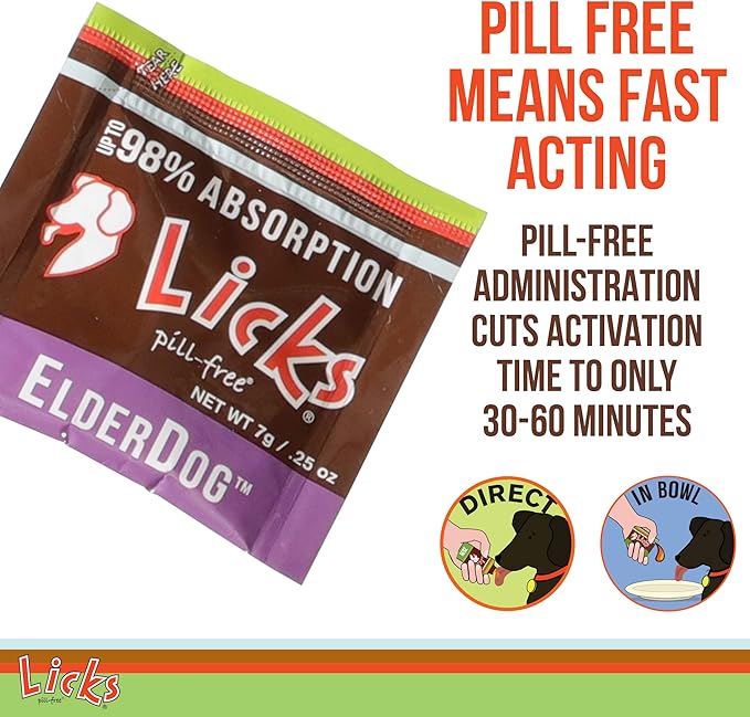Licks Pill-Free ElderDog - Older Dog Vitamins and Supplements - Joint & Immune Support Supplements for Dogs - Dog Coat & Digestion Supplement for Senior Dogs - Gel Packets - Roasted Chicken, 30 Use