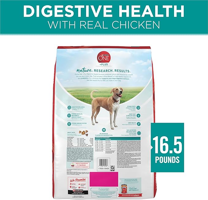 Purina One Plus Digestive Health Formula Dry Dog Food Natural with Added Vitamins, Minerals and Nutrients - 16.5 lb. Bag