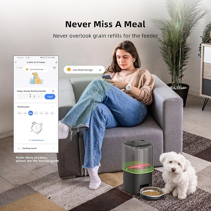 Automatic Cat Feeder WiFi - Easy to Clean 2L/4L WiFi Automatic Cat Feeder for Remote Feeding, Cat Food Dispenser with Lock Feature and Suitable Portion Size, Only 2.4GHz